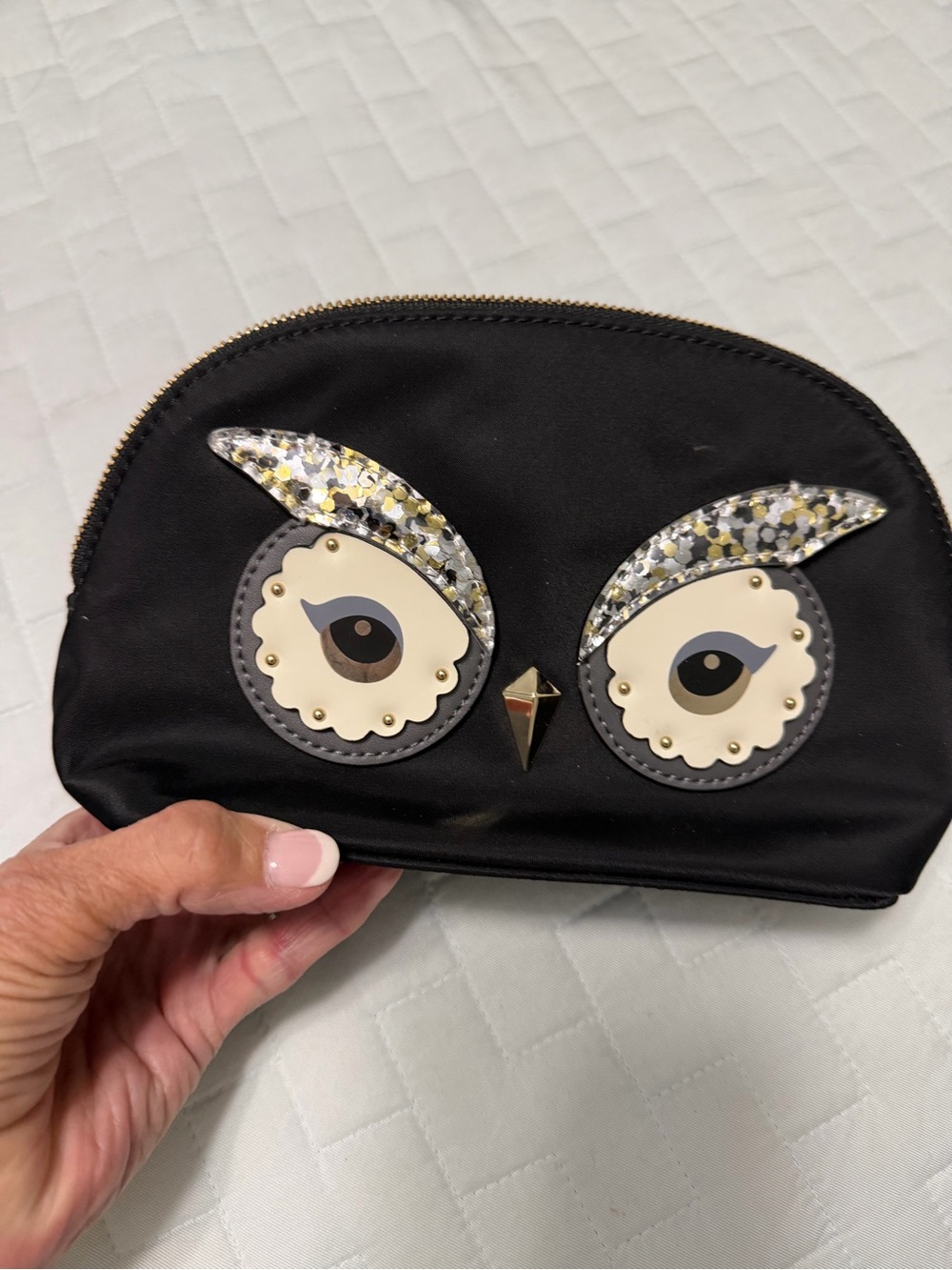 kate spade Black Owl Cosmetic Pouch with Gold & Silver Accents